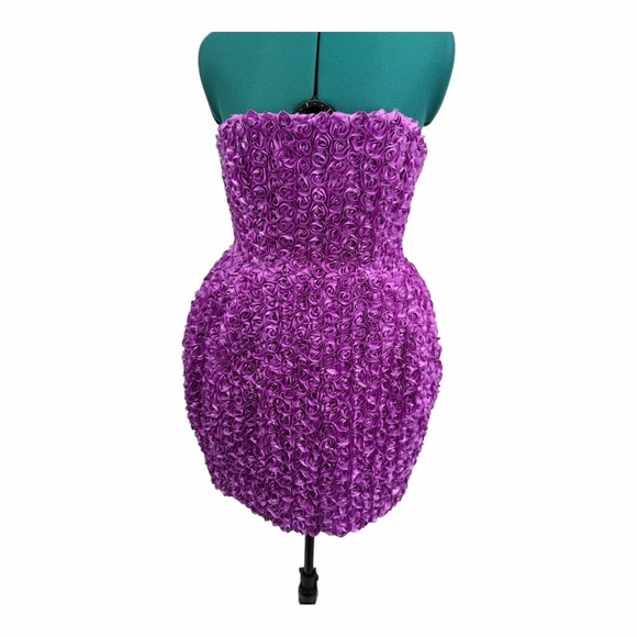 Rotate Birger Christensen Purple 3D Floral Strapless Mini Dress NWT - Picture 4 of 11
